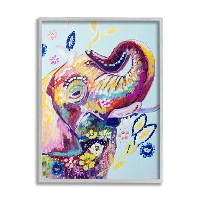 Stupell Industries Floral Pattern Fun Elephant Framed Giclee