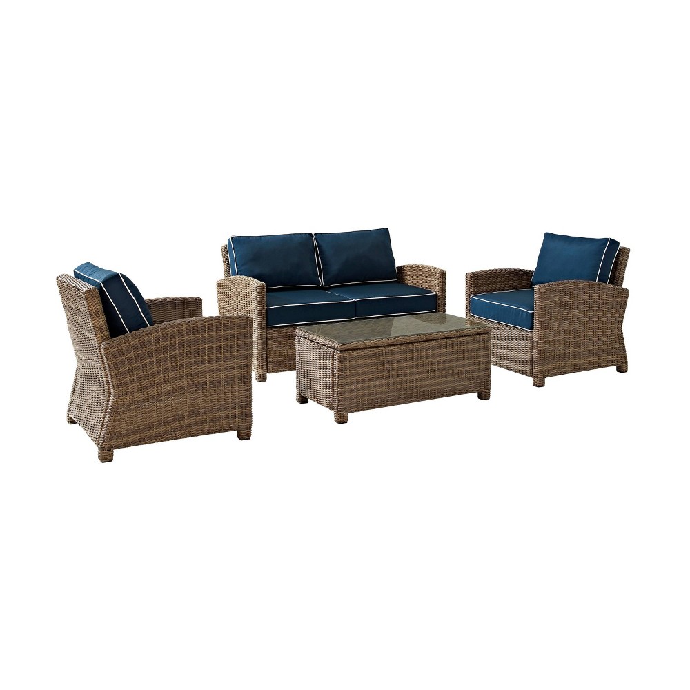 Photos - Garden Furniture Crosley Bradenton 4pc Outdoor Wicker Conversation Set - Navy -  Weathered B 