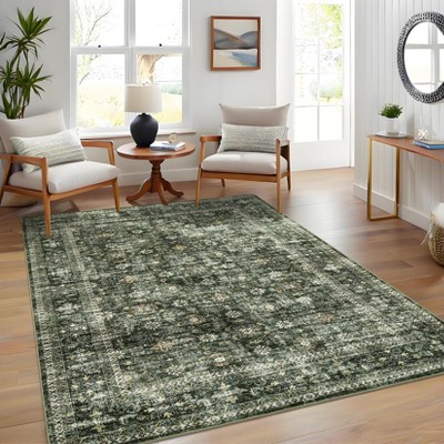 Elegant Floral Inspired Thin Indoor Rug, Non Slip Washable Low Pile Carpet Mat with Stain Resistant Backing and Reinforced Edges, Perfect