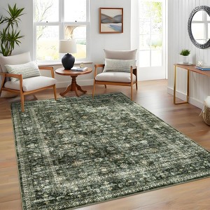 Elegant Floral Inspired Thin Indoor Rug, Non Slip Washable Low Pile Carpet Mat with Stain Resistant Backing and Reinforced Edges, Perfect - 1 of 4