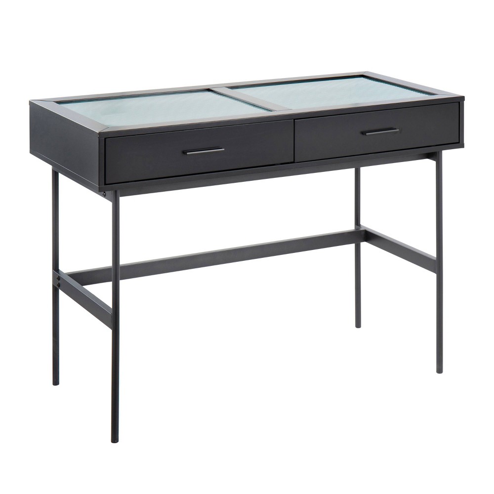 Emery Console Table Black - LumiSource: Glass Top, Metal Frame, 2-Drawer Storage, Modern Design