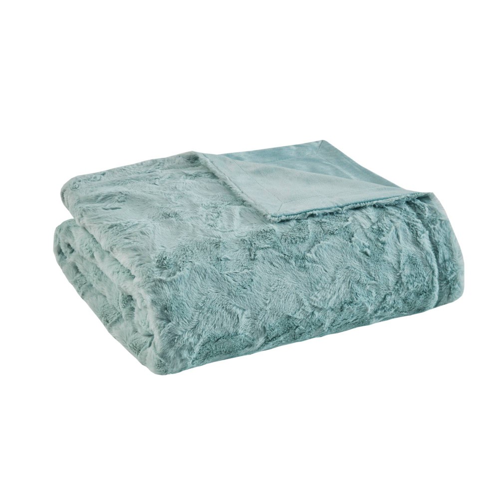 Photos - Duvet 60"x70" Oversized Marselle Faux Fur Throw Blanket Aqua - Madison Park