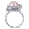 EVERLY JEWELRY | Sterling Silver 9.5 -10 MM Pink Cultured Freshwater Pearl and 3/4 CT TGW Cubic Zirconia Interlaced Halo Ring - 3 of 4