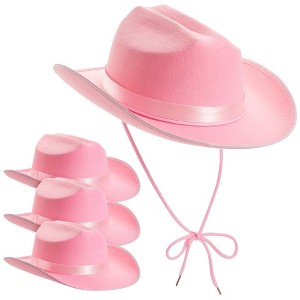 Zodaca 4-Pack Pink Cowboy Hats for Girls - Cute Felt Cowgirl Hats for Costume, Dress Up Party (One Size Fits All) - 1 of 4