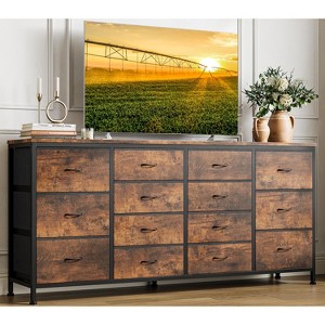 14 Drawer Dresser, 63 Inch Fabric Dresser TV Stand with Power Outlet for 65 70 75 Inch TV, Long Entertainment Center - 1 of 4