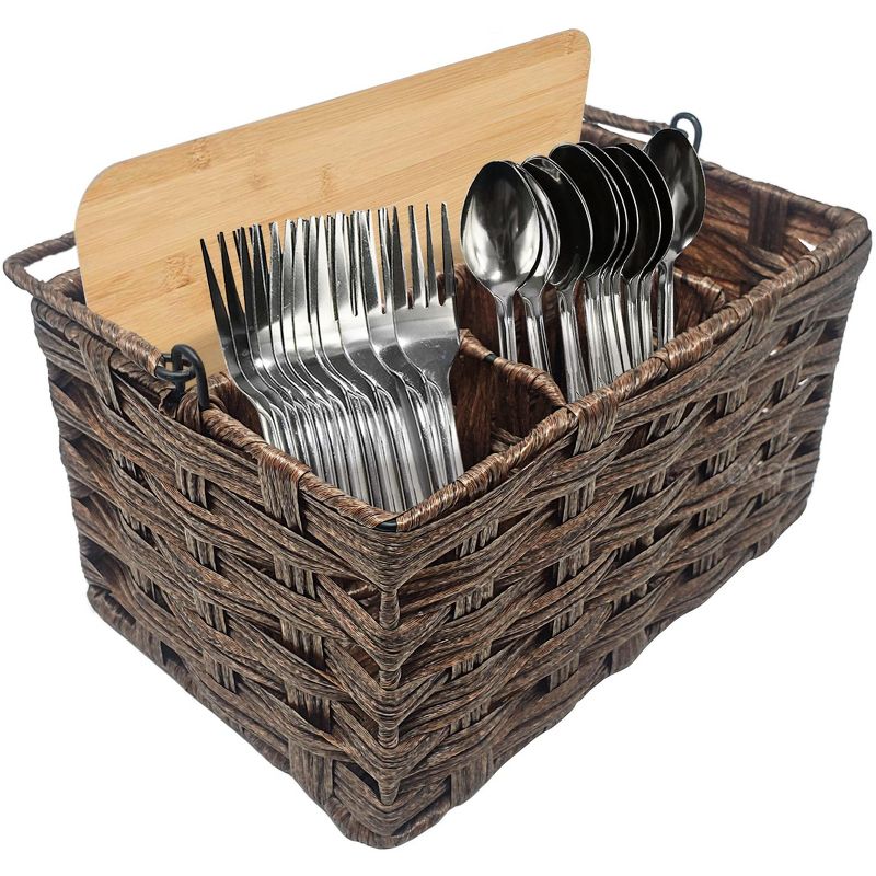 KOVOT Poly-Wicker Woven Cutlery Storage Organizer Caddy Tote Bin Basket for Kitchen Table, Measures 9.5" x 6.5" x 5", 2 of 6