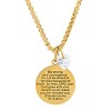 Steeltime 24" 18k gold plated stainless steel "Be strong and courageous..." round pendant adorned with heart shape crystal charm - 2 of 4
