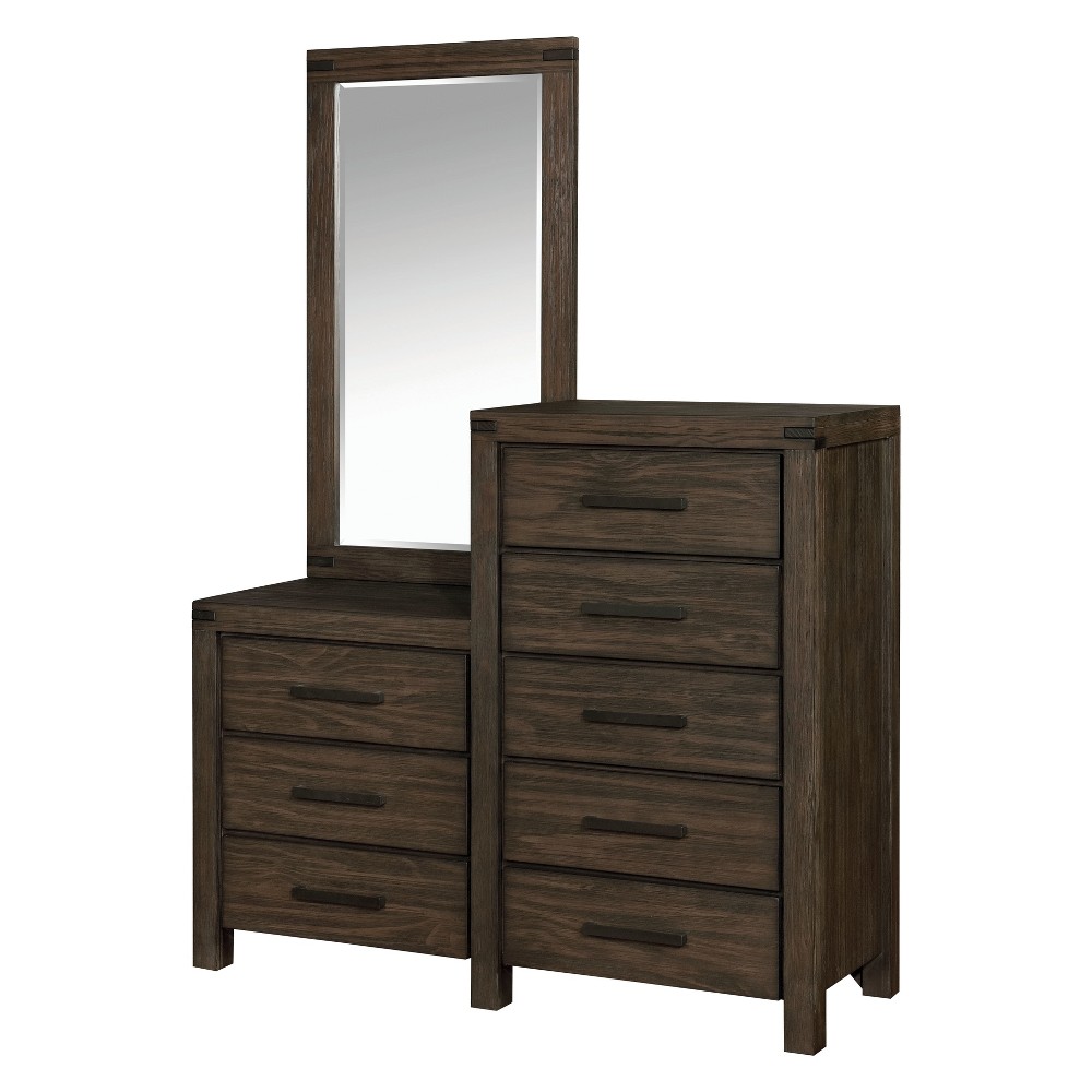 Photos - Dresser / Chests of Drawers Simones Rustic 8 Drawer Dresser And Mirror Wire-Brushed Rustic Brown - HOM