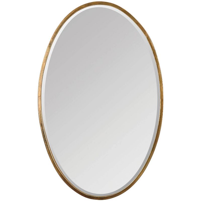 Uttermost Herleva Antiqued Plated Gold 17 3/4" x 28" Oval Wall Mirror, 1 of 2