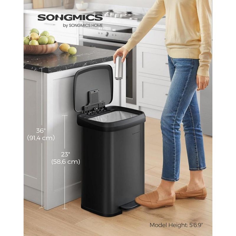 SONGMICS Kitchen Trash Can 13 Gallon Stainless Steel Garbage Can Recycle Bin with Stay-Open Lid and Step-on Pedal, 2 of 10