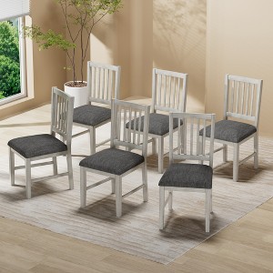 VECELO Rustic Wooden Dining Chairs Set of 2/4/6, Rubber Wood Kitchen Chairs with Padded Seat & Elegant Hollowed Backrest, Gray - 1 of 4