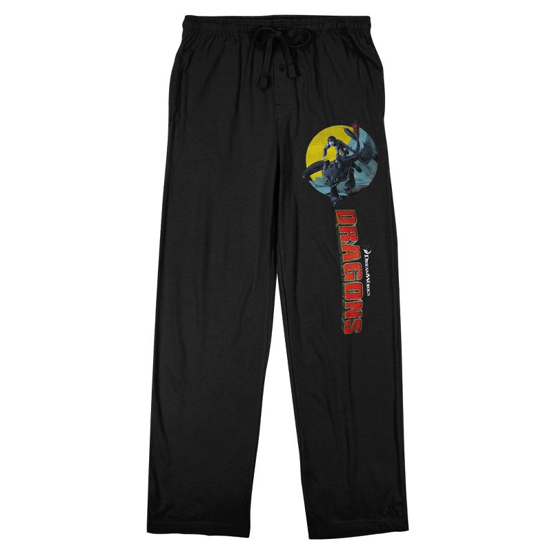How To Train Your Dragon "Dragon" with Toothless and Hiccup Men's Black Slepe Pants, 1 of 4