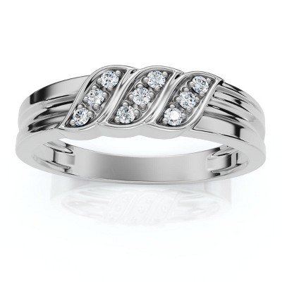 Pompeii3 Men's Diamond Wedding Ring 10K White Gold High Polished Band