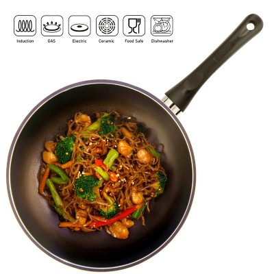 12-Inch Purple Nonstick Aluminum Wok with Ergonomic Handle