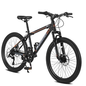 Okak 24IN Mountain Bike with Daul Disc Brakes and Front Suspension, Kids Bike with 21 Speed and Steel Frame, Bicycle for Boys, Girls - 1 of 4