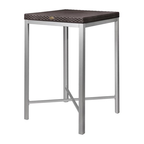 Russ Rattan Square Bar Table with Aluminum Legs Brown Lagoon Weather Resistant High Top Patio Dining