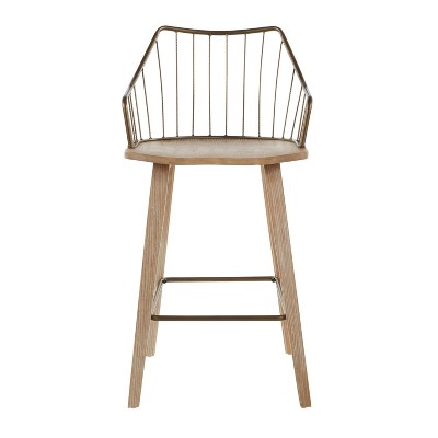 Beige Transitional Wood and Metal Swivel Counter Stool