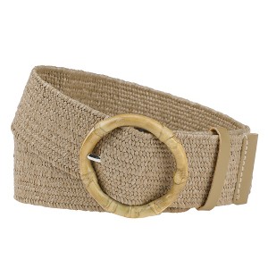INSPIRE CHIC Women's Woven Stretchy Straw Rattan Round Buckle Elastic Boho Wide Waistband Belts 1 Pc - 1 of 4