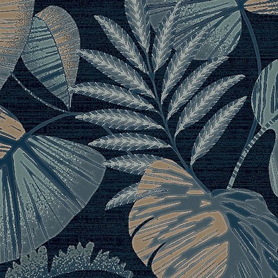 Navy Blue Tropical Leaves Removable Wallpaper Sample