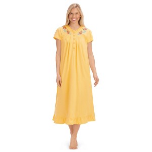 Collections Etc Embroidered Floral Pintuck Cotton Short Sleeve Knit Nightgown - 1 of 4