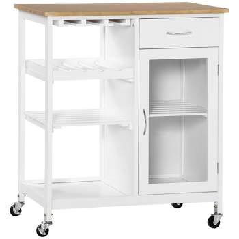 HOMCOM Utility Kitchen Cart, Rolling Kitchen Island Storage Trolley with Rack, Shelves, Drawer and Cabinet
