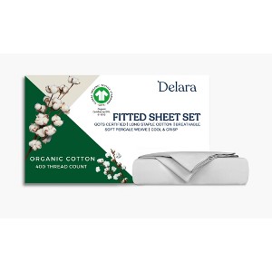 Delara 100% Organic Cotton Percale Fitted Sheet Set, Soft, Silky & Breathable - 1 of 4