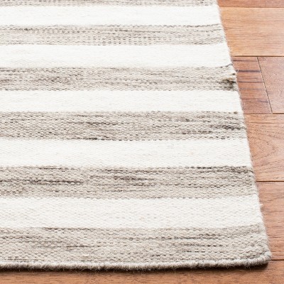 Ivory and Brown Wool Flat Woven Square Area Rug
