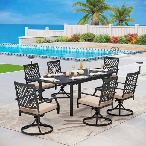 7pc Metal Dining Set With Expandable Dining Table & 6 Swivel Chairs ...