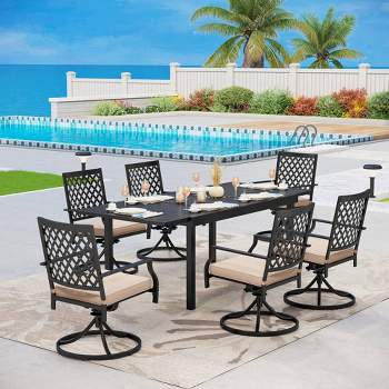 7PC Metal Dining Set with Expandable Dining Table & 6 Swivel Chairs - Captiva Designs