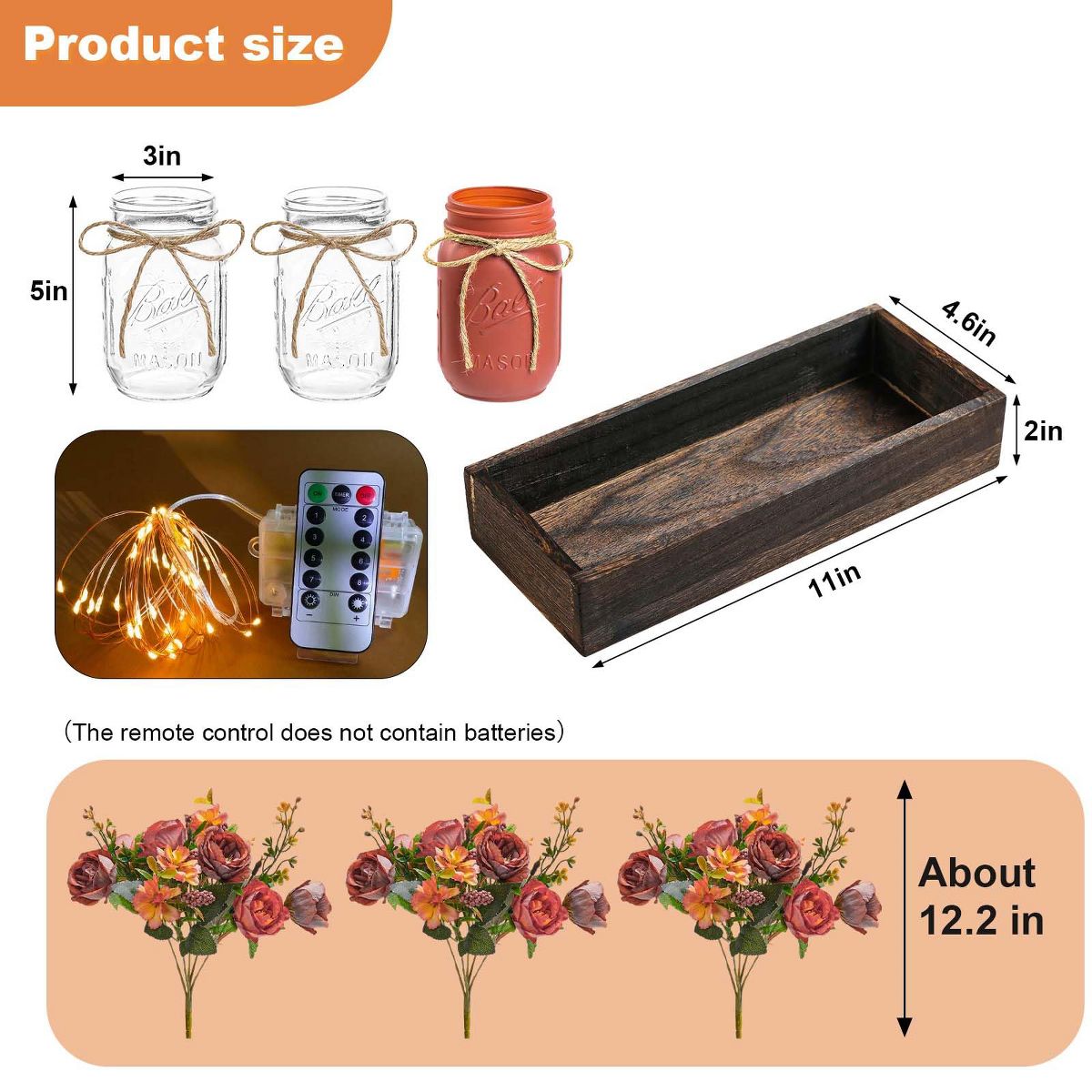 3 PCS Mason Jar Centerpiece for Table with Artificial Flowers, Coffee Table Decor with Wood Tray, Summer Decoration For Dining Room Kitchen - thumbnail 2