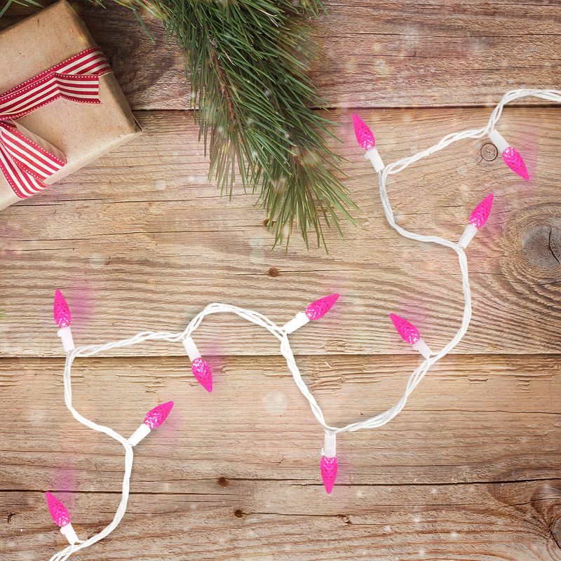 Northlight LED C6 Faceted Christmas Lights - Pink - 22.5' White Wire - 70ct, 2 of 5