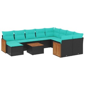 vidaXL 11 Piece Garden Sofa Set with Cushions - Black - 1 of 4