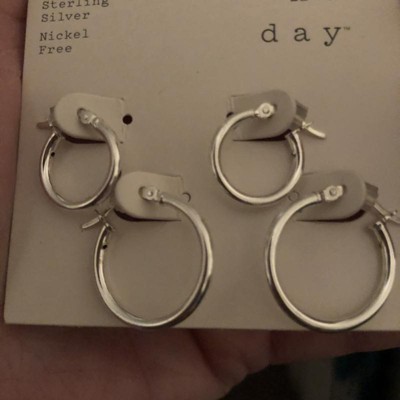 Sterling Silver Duo Click In Hoop Earring Set - Silver