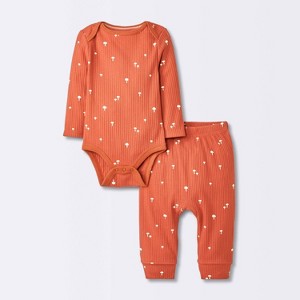 Baby 2pc Neutral Mushroom Wide Ribbed Top & Bottom Set - Cloud Island™ Rust - 1 of 4