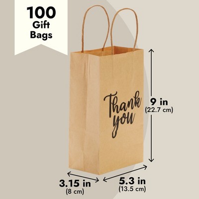 Brown Kraft Paper Thank You Gift Bags with Handles, 100-Pack