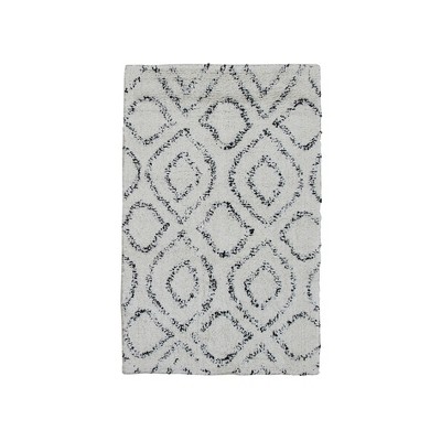 Storied Home Geometric Print Cotton Tufted Bath Mat, Black and White