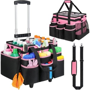 Large Rolling Cleaning Caddy Bag with Detachable Trolley, Cleaning Cart on Wheels with Shoulder Strap for Cleaning Supplies - 1 of 4