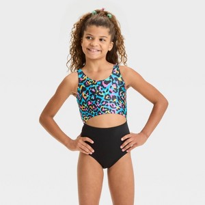 Girls' Leopard Spot One Piece Swimsuit - Cat & Jack™ Black - 1 of 3