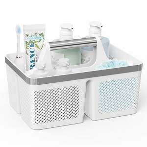 Aoibox Plastic Shower Caddy with Handle and Holes, Portable Bathroom Organizer for Toiletries, College Dorm Essentials, White/Silver - 1 of 4