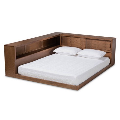 Queen Erie Platform Storage Bed With Built in Outlet Walnut