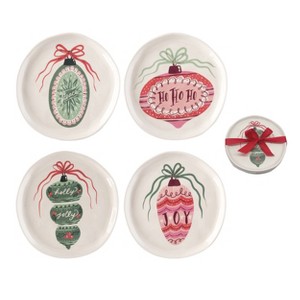 Transpac Dolomite Multicolor Ornament Appetizer Plates Set of 4 Ceramic Dining Plates for Christmas Indoor Use - 1 of 1