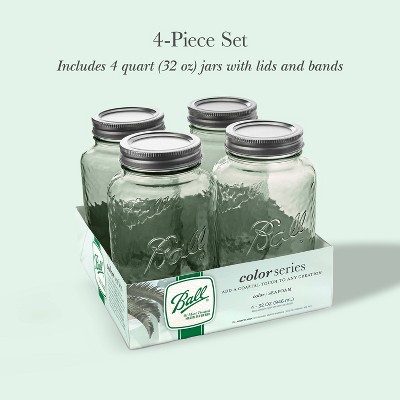 Ball 32oz 4pk Glass Regular Mouth Mason Color Jar with Lid and Band Seafoam Green