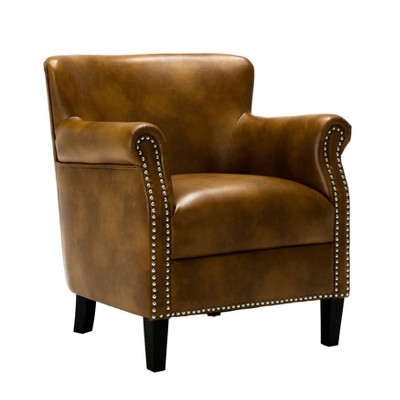 Traditional Holly Red Leather Gel Club Chair with Wood Accents