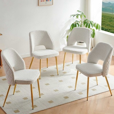 Modern Fabric Upholstered Dining Chairs Set of 4,Metal Leg Hollow Back Kitchen Dining Room Chair,Armless Padded Side Chair-Coolbibila