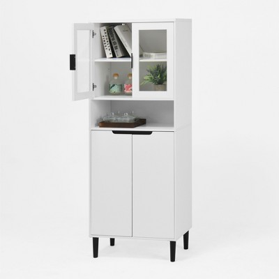 Lirago,23.62"D * 13.78"W * 63"H,White Tall Bookcase with 4 Glass Doors, Adjustable Storage Cabinet, apply to Kitchen/Living Room/Dining Room