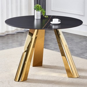 42" Round Kitchen Table,Dining Table With Sintered Stone Tabletop And Stainless Steel Legs,Stainless Steel Dining Table-Cuddlewood - 1 of 4