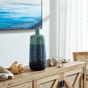 Ceramic Vase - Tall Modern Flower Holder - Coastal Decorative Accent for Home, Office, Bedroom & Living Room - Rustic Glazed Finish - 13" Green - 1 of 4