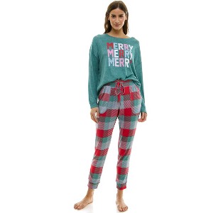 Jaclyn Woman's Crew Neck Sweatshirt and Jogger Pants Christmas Pajama Set - 1 of 4