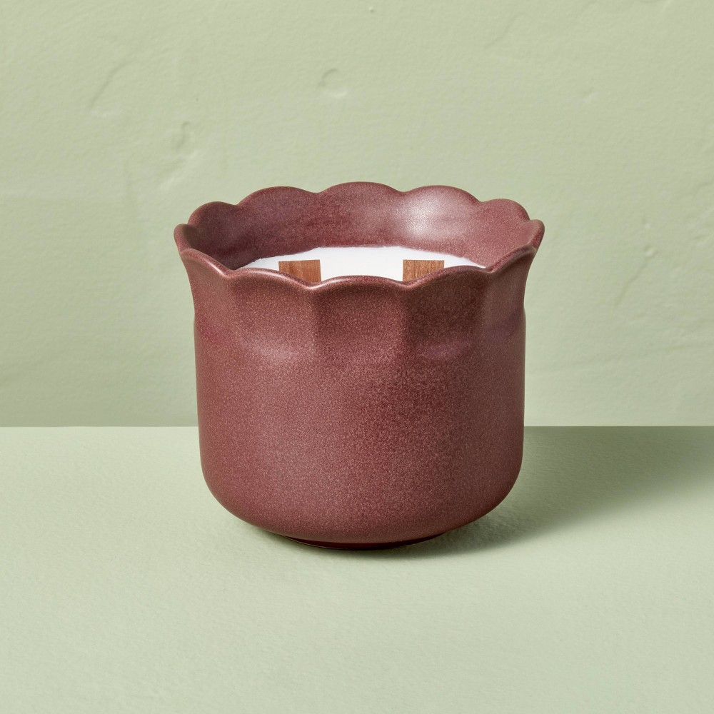 2 Wooden Wick Ceramic Scalloped Rim Black Oak and Persimmon Jar Candle 11oz - Hearth & Hand™ with Magnolia