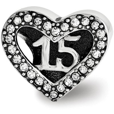 Black Bow Jewelry Sterling Silver with White Crystals Quinceanera Heart Bead Charm